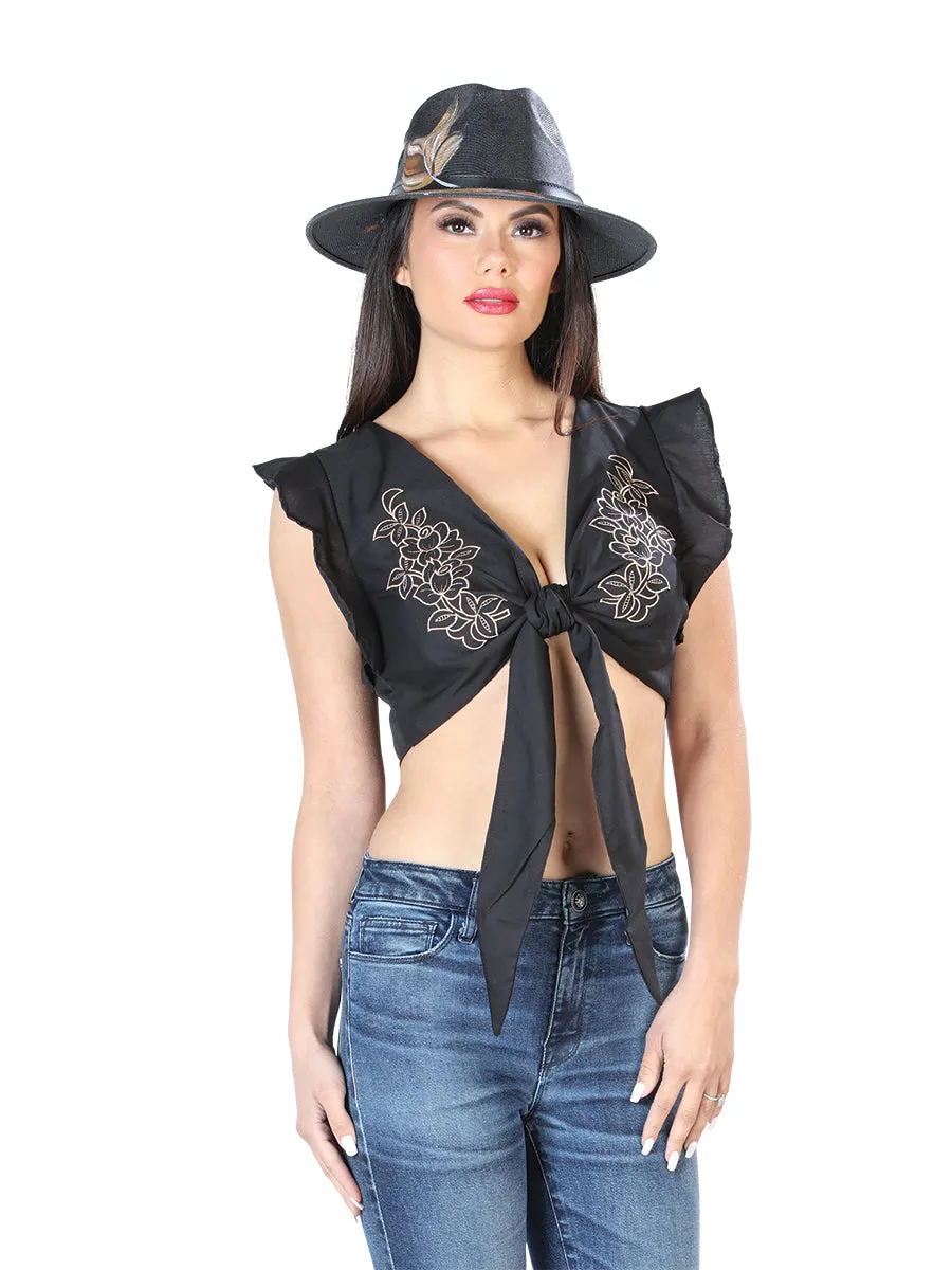 Blusa Corta Artesanal sin Mangas Bordada para Mujer