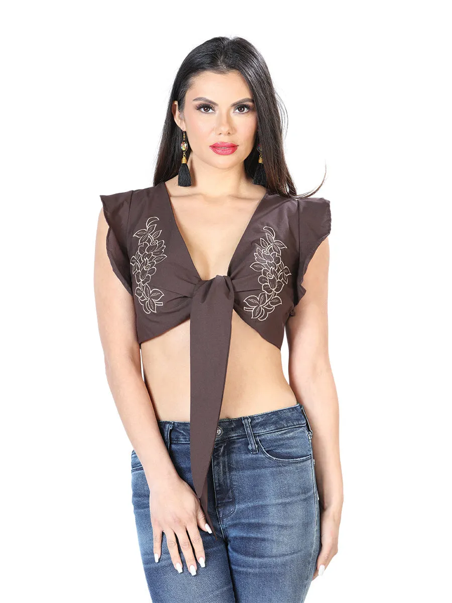 Blusa Corta Artesanal sin Mangas Bordada para Mujer