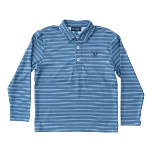 Boys' Long Sleeve Pro Performance Polo in Bluefin and Powder Blue Stripe