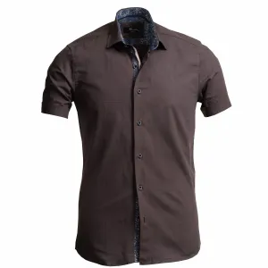 Brown Mens Short Sleeve Button up Shirts - Tailored Slim Fit Cotton Dress Shirts