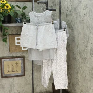 Carole Hochman Women's 4 Piece Knit Pajama Set Grey / White Medium