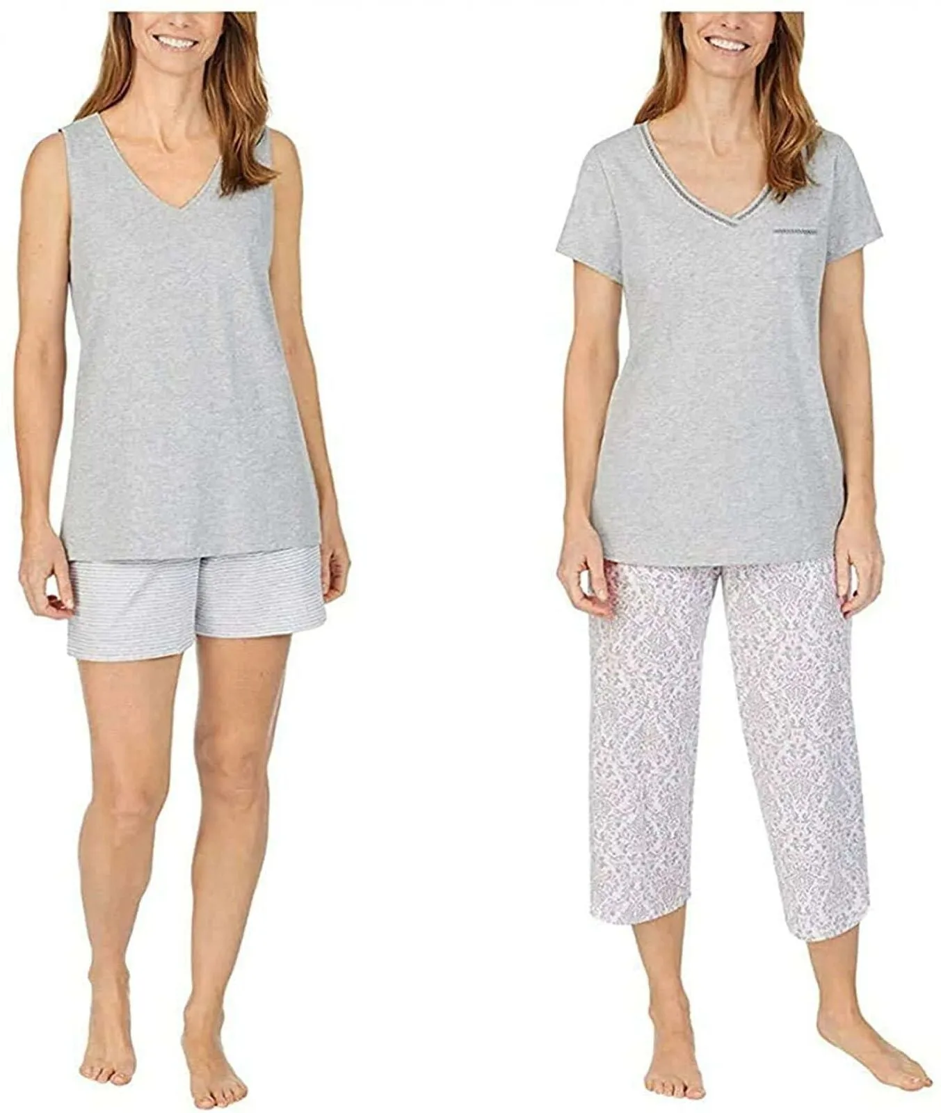 Carole Hochman Women's 4 Piece Knit Pajama Set Grey / White Medium