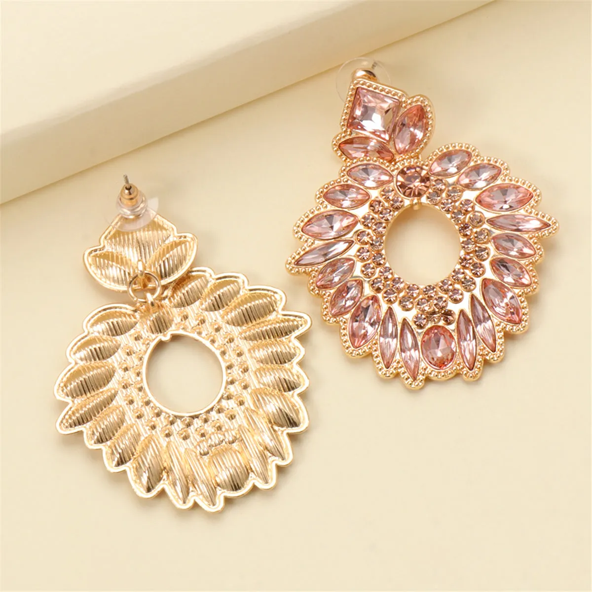 Champagne Crystal & Cubic Zirconia Geometric Drop Earrings