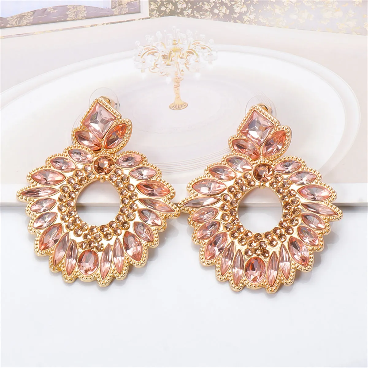 Champagne Crystal & Cubic Zirconia Geometric Drop Earrings