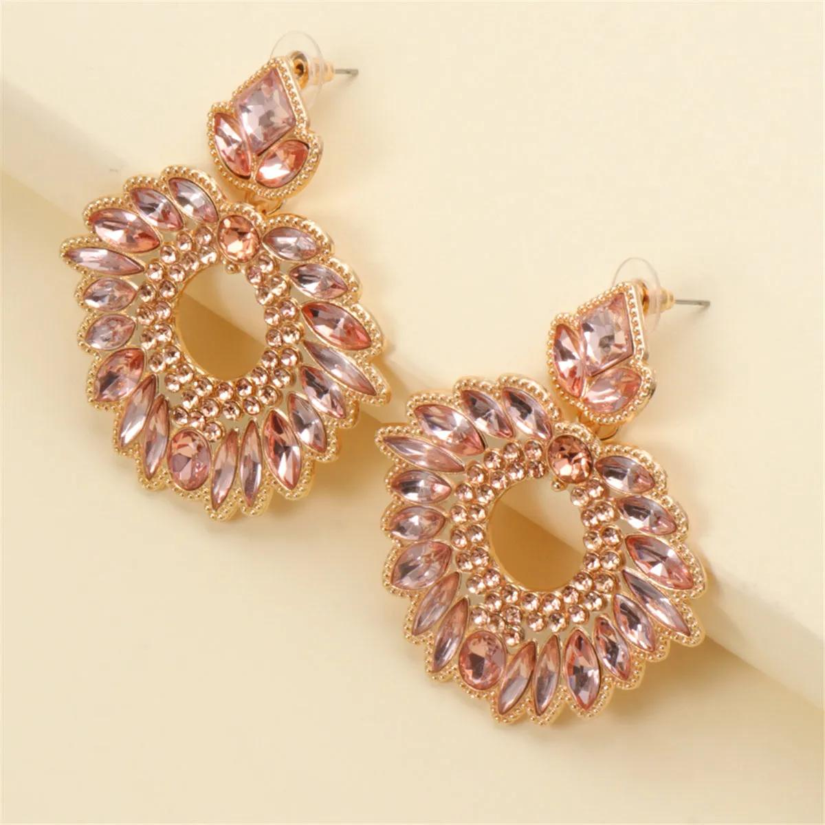 Champagne Crystal & Cubic Zirconia Geometric Drop Earrings