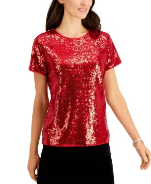 Charter Club Women's Sequined Short Sleeve Blouse