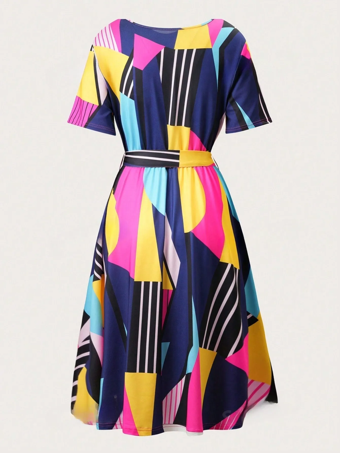 Clasi Women's Square Neck Geometric Print Fit-And-Flare Dress