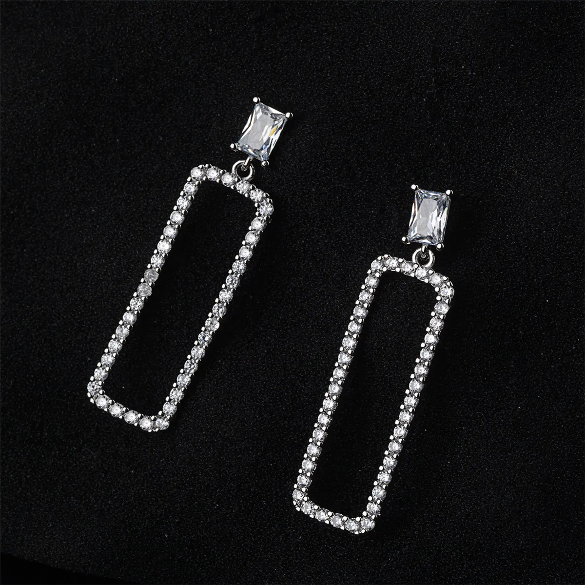 Crystal & Cubic Zirconia Rectangle Drop Earrings