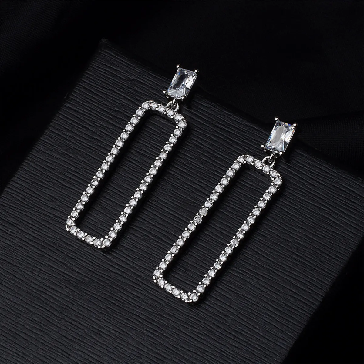 Crystal & Cubic Zirconia Rectangle Drop Earrings