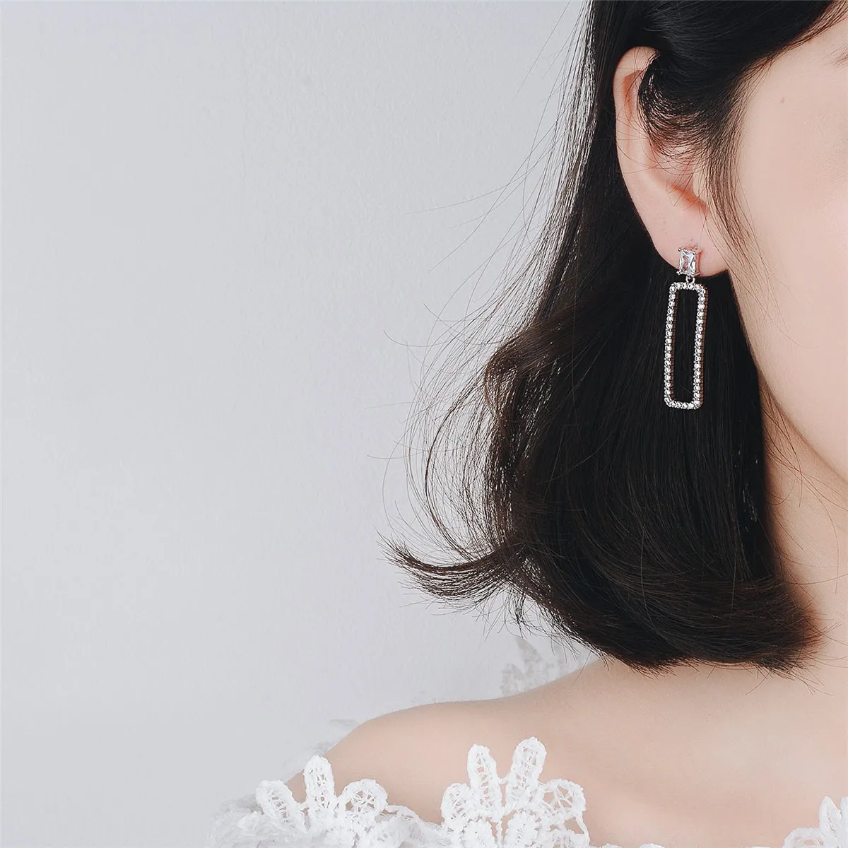 Crystal & Cubic Zirconia Rectangle Drop Earrings