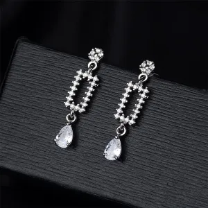 Cubic Zirconia & Crystal Silver-Plated Pear-Cut Geometric Drop Earrings