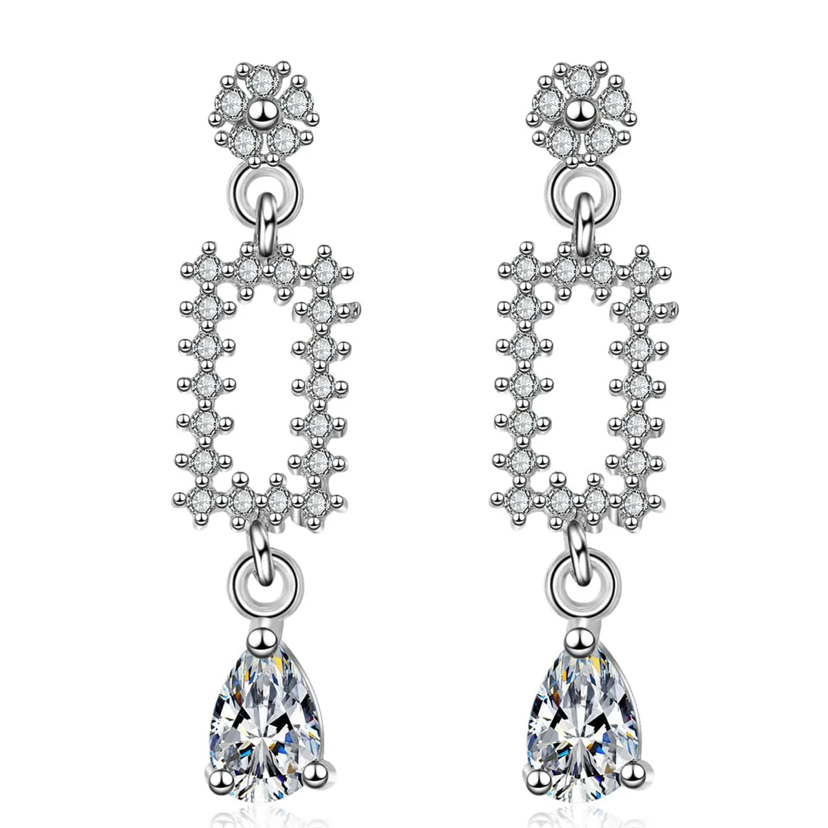 Cubic Zirconia & Crystal Silver-Plated Pear-Cut Geometric Drop Earrings
