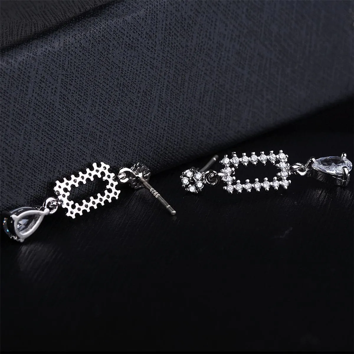 Cubic Zirconia & Crystal Silver-Plated Pear-Cut Geometric Drop Earrings