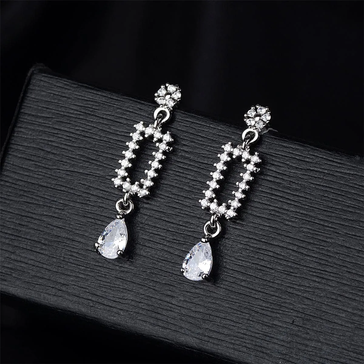 Cubic Zirconia & Crystal Silver-Plated Pear-Cut Geometric Drop Earrings