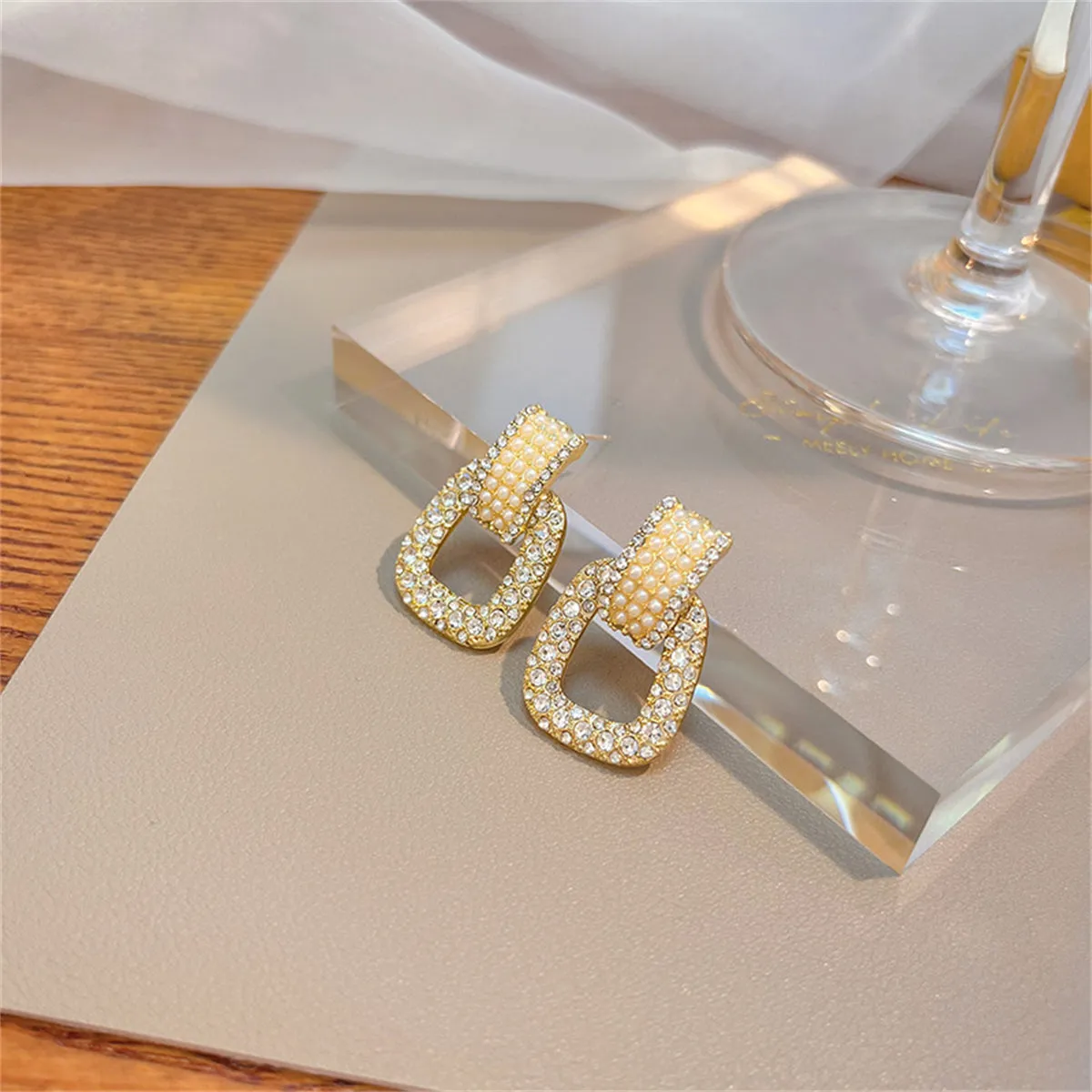 Cubic Zirconia & Pearl Open-Link Drop Earrings