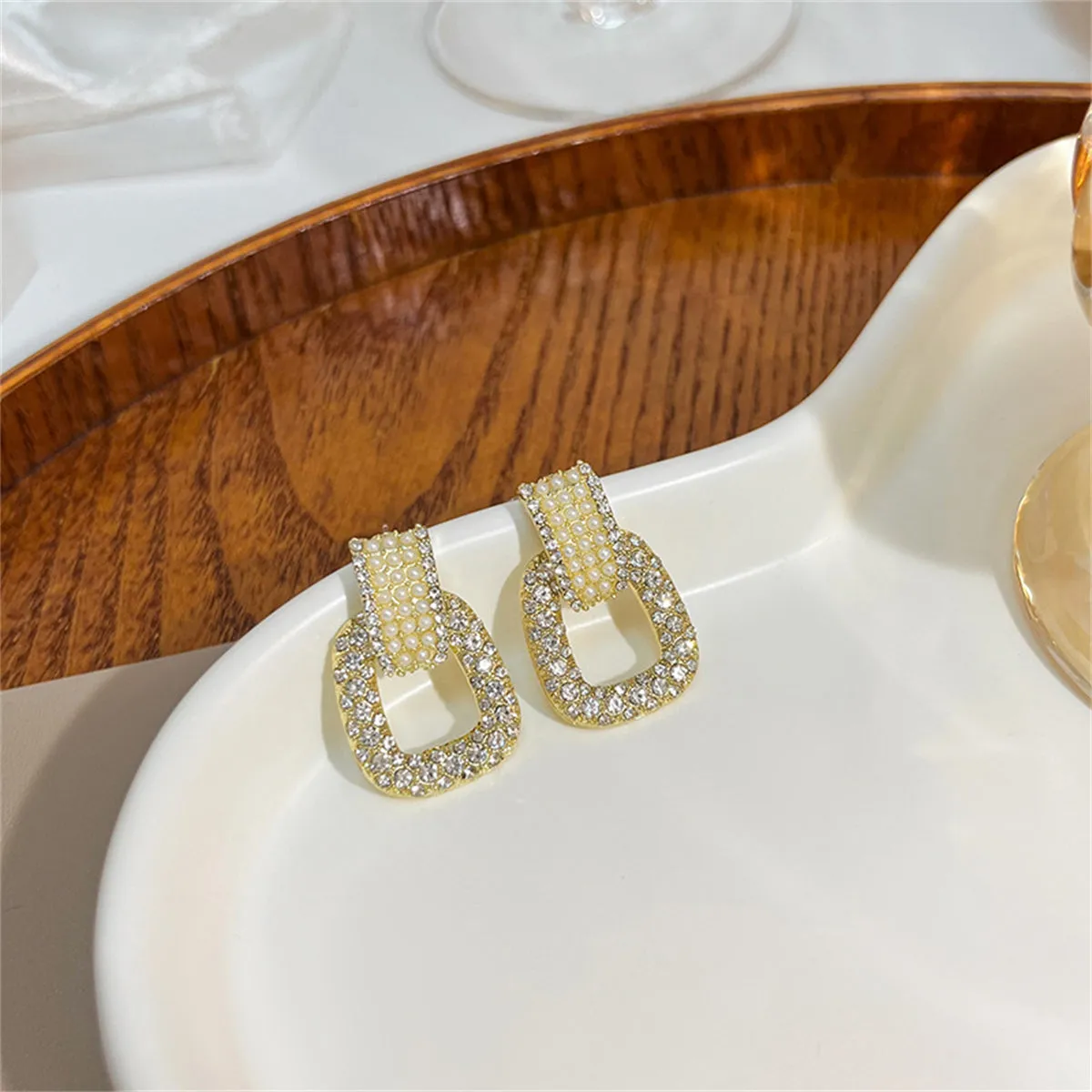 Cubic Zirconia & Pearl Open-Link Drop Earrings