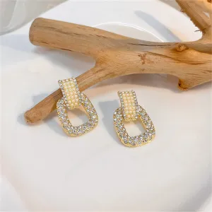 Cubic Zirconia & Pearl Open-Link Drop Earrings