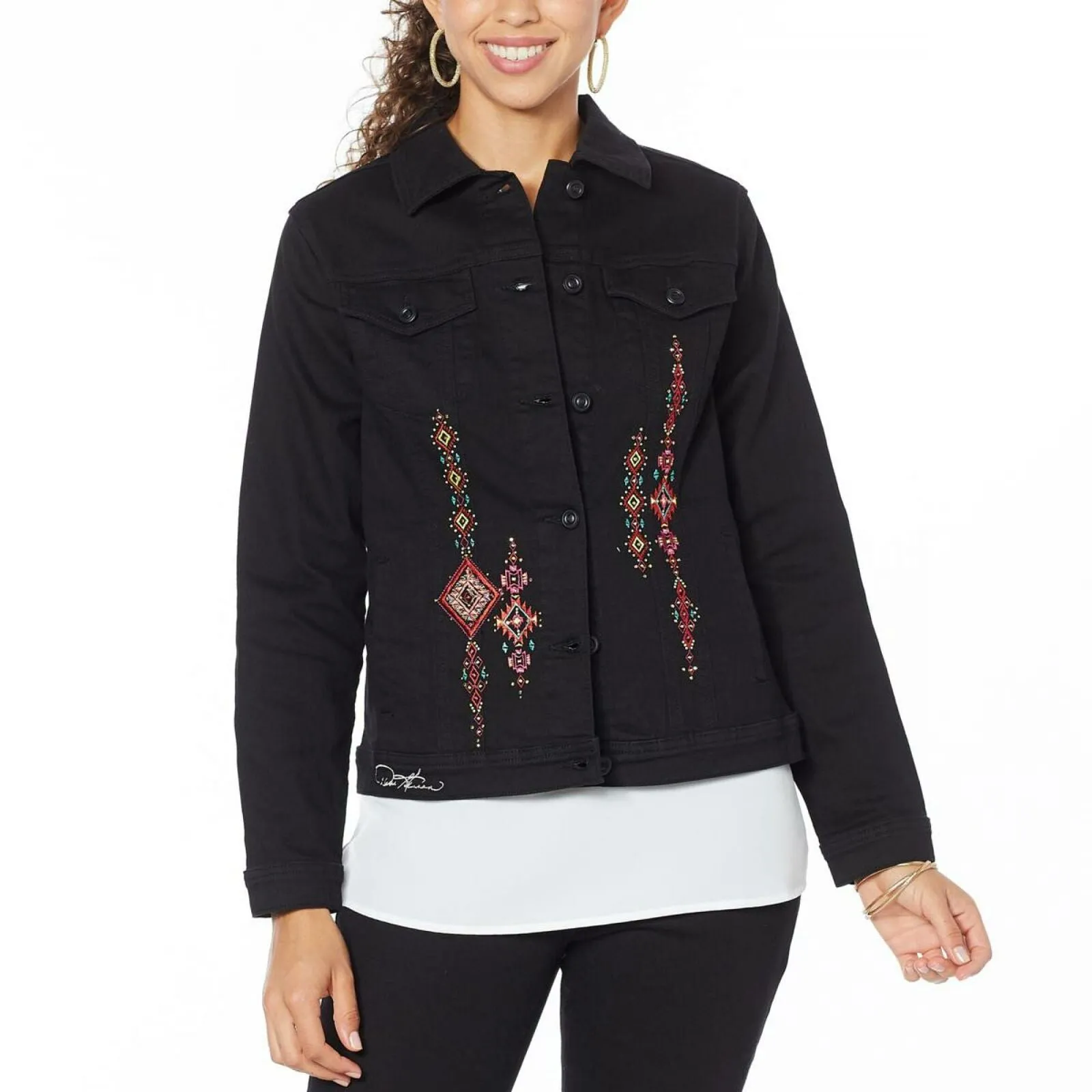 DG2 by Diane Gilman Women's Embroidered Denim Jean Jacket