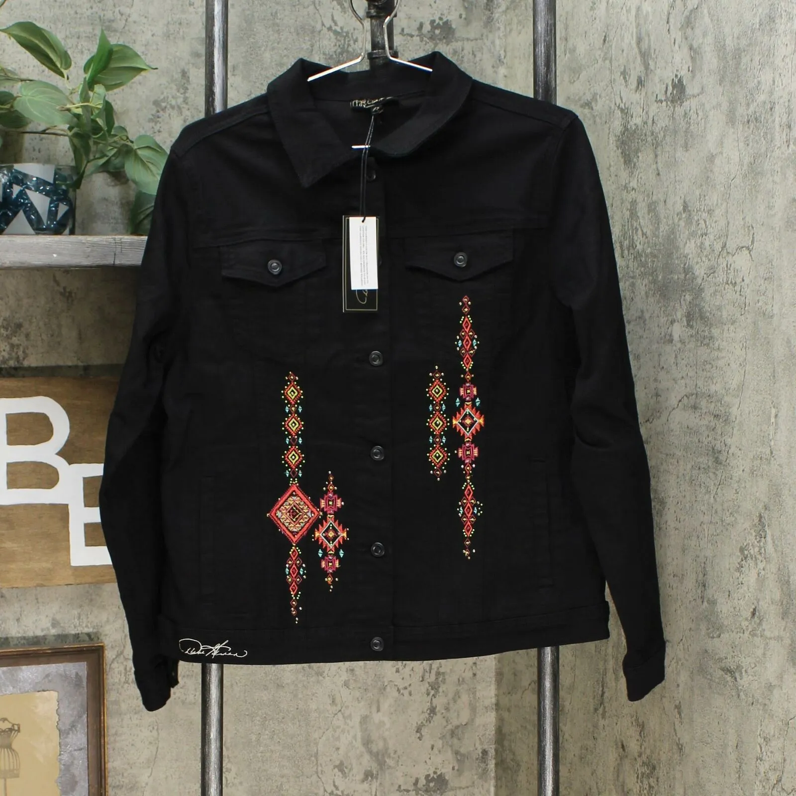 DG2 by Diane Gilman Women's Embroidered Denim Jean Jacket