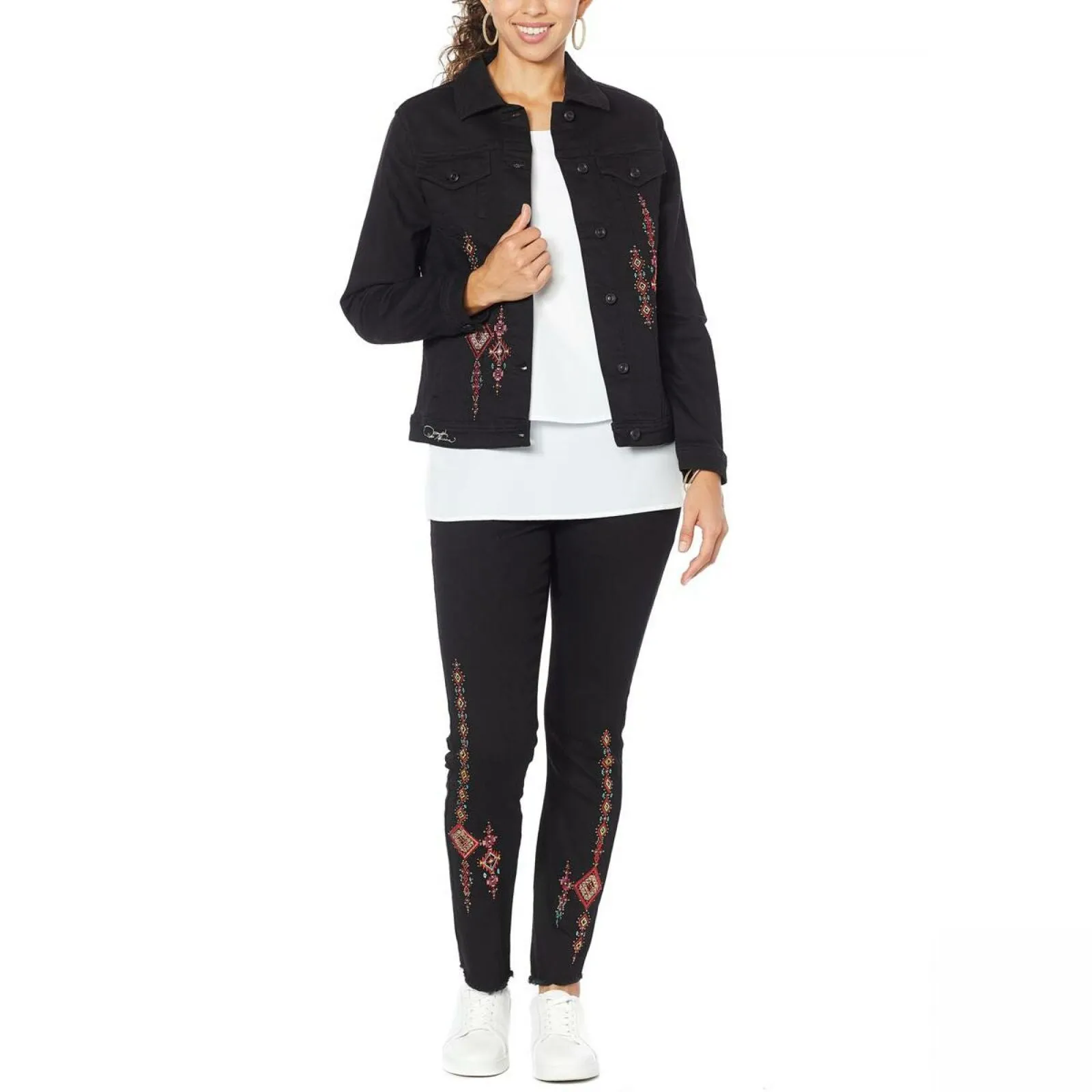 DG2 by Diane Gilman Women's Embroidered Denim Jean Jacket