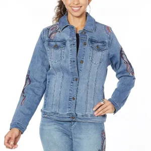 DG2 by Diane Gilman Women's Embroidered Denim Jean Jacket