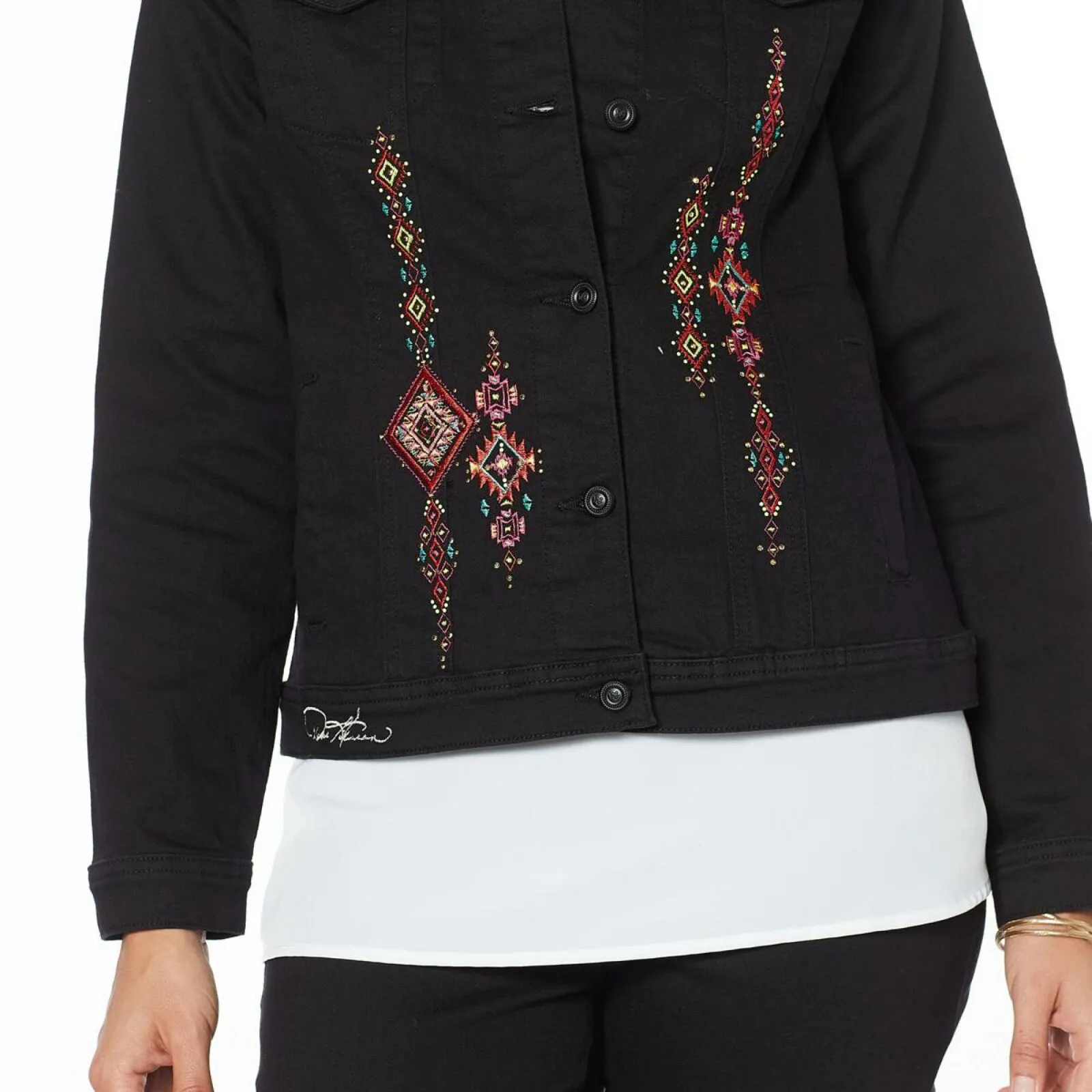 DG2 by Diane Gilman Women's Embroidered Denim Jean Jacket