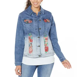 DG2 by Diane Gilman Women's Plus Size Embroidered Signature Denim Jacket