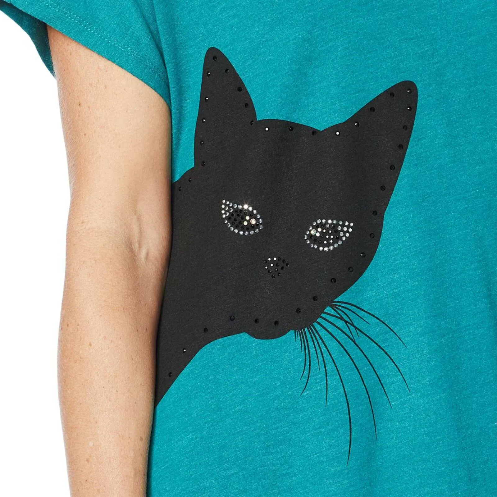 DG2 by Diane Gilman Women's Sequined Kitty Cat T-Shirt