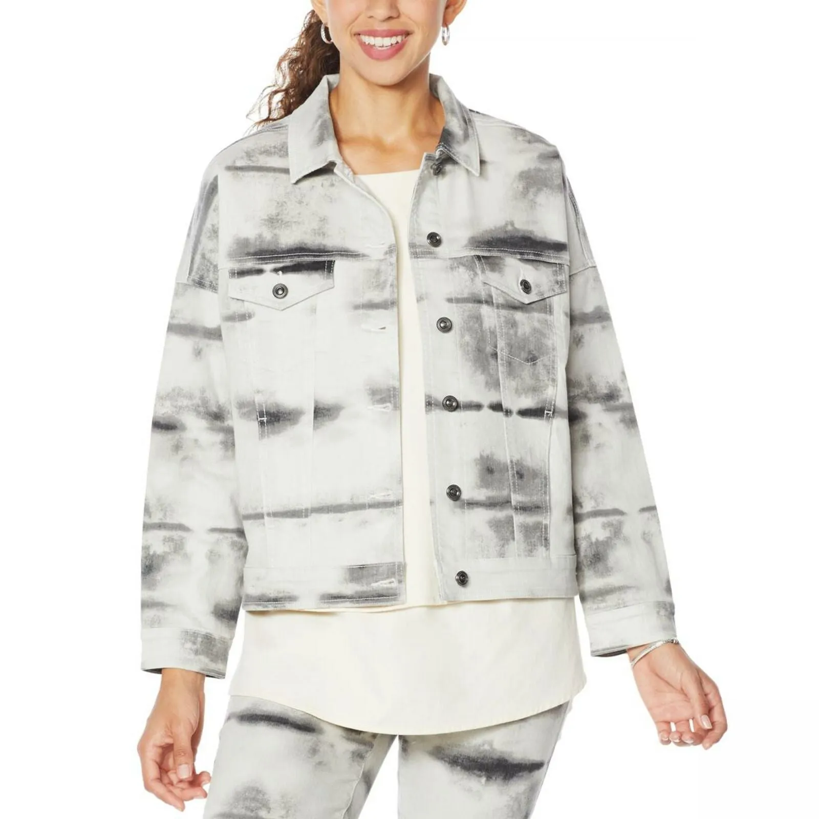 DG2 by Diane Gilman Women's Tie Dye Woven Boxy Jacket
