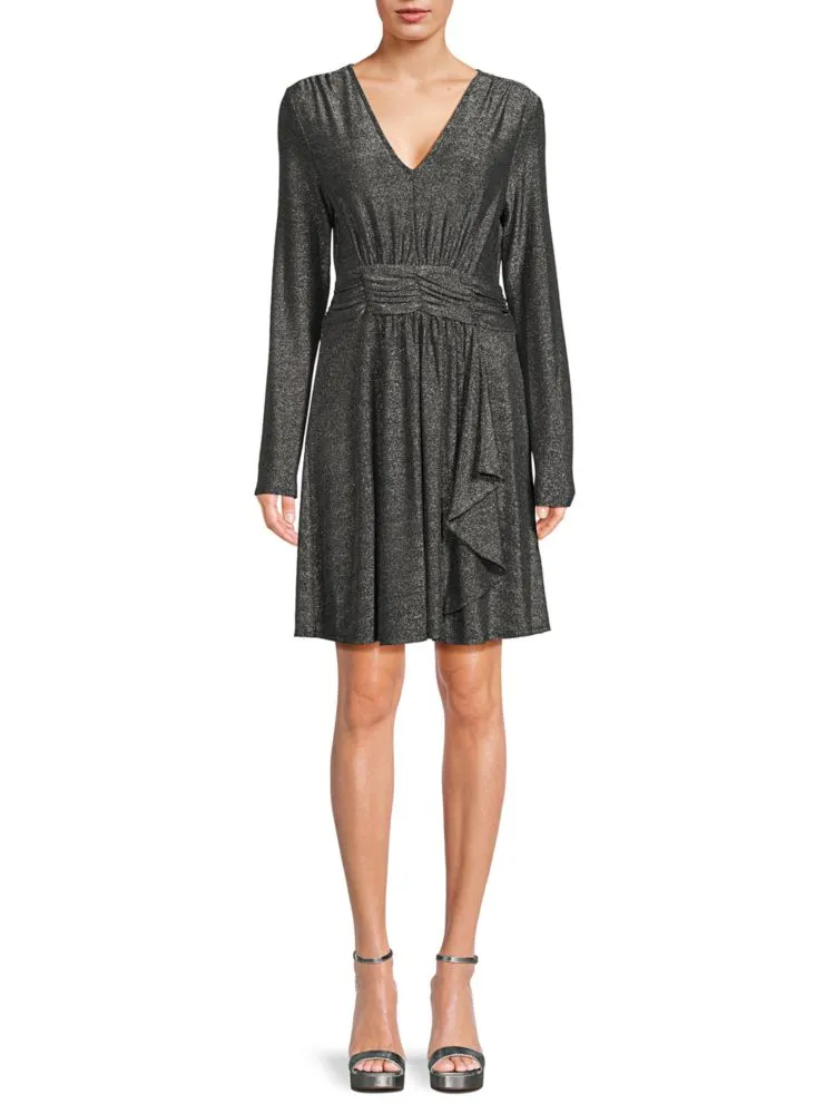 Dkny Sequined Knitted A-Line Dress in Black Silver