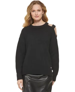 DKNY Women's Cut-Out-Shoulder Sequined-Strap Ribbed Sweater P2MSTAA9