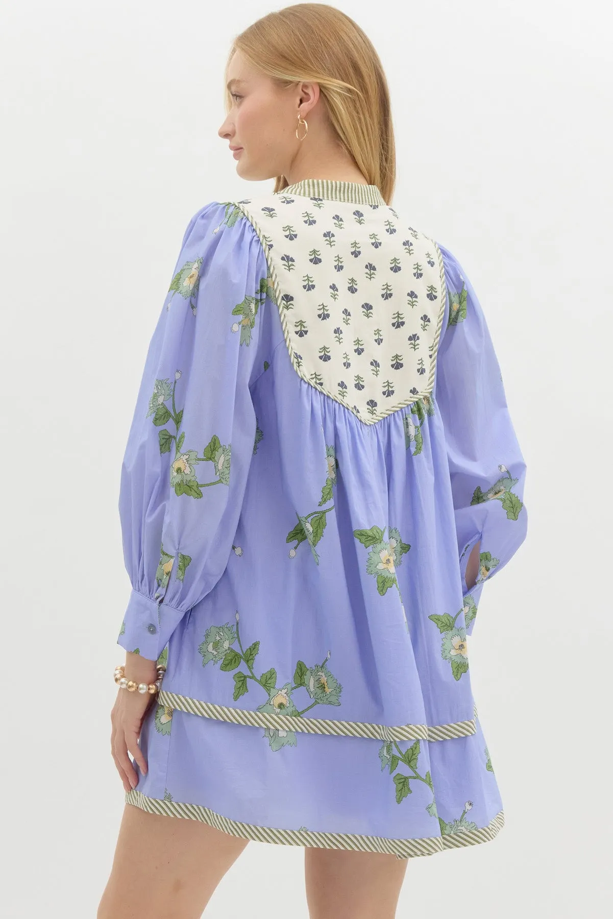 Dual Floral Printed Bubble Dress {Blue}