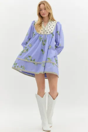 Dual Floral Printed Bubble Dress {Blue}