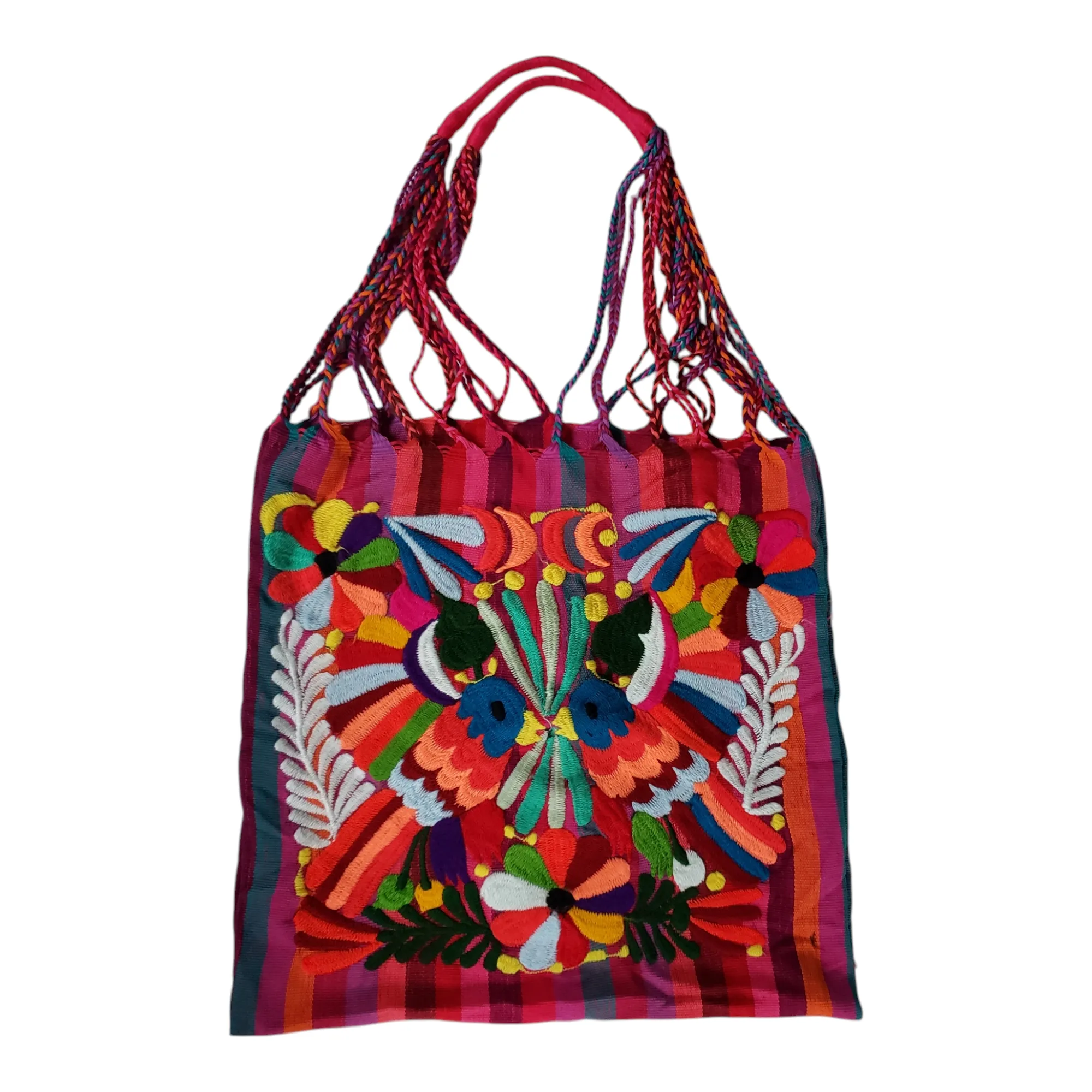 Embroidered Mexican Striped Hammock Bag Woven Tote Chiapas Women's Handmade