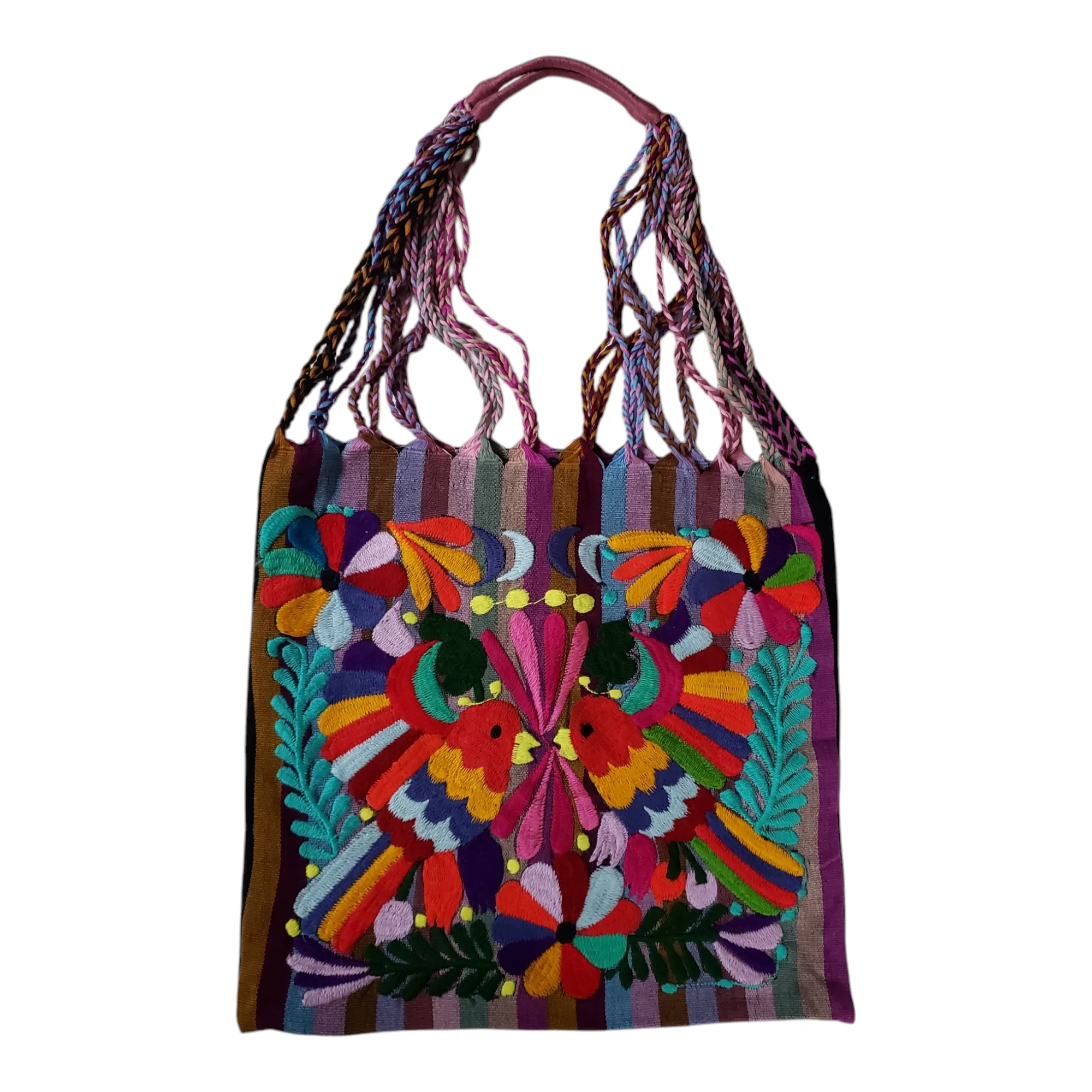 Embroidered Mexican Striped Hammock Bag Woven Tote Chiapas Women's Handmade