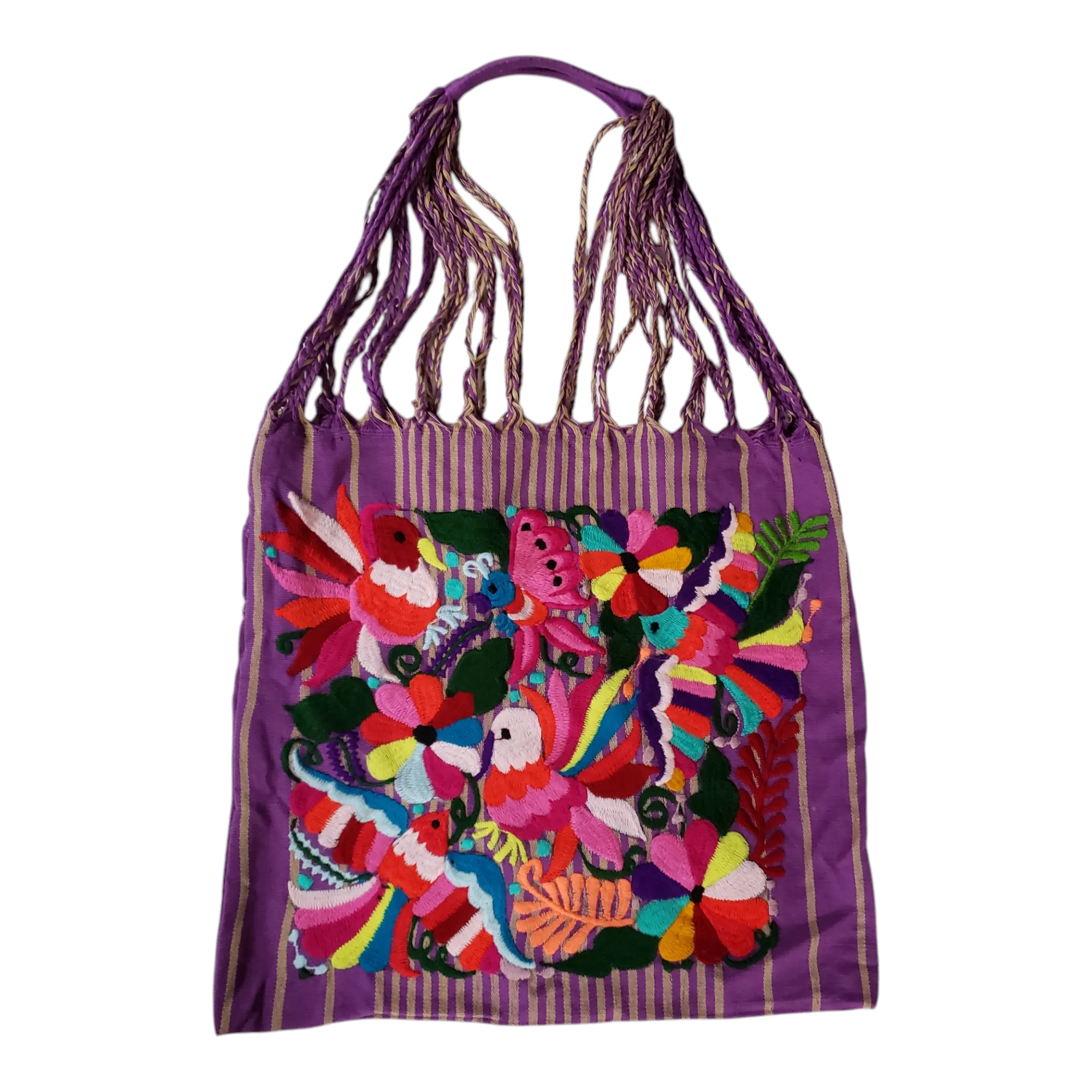Embroidered Mexican Striped Hammock Bag Woven Tote Chiapas Women's Handmade