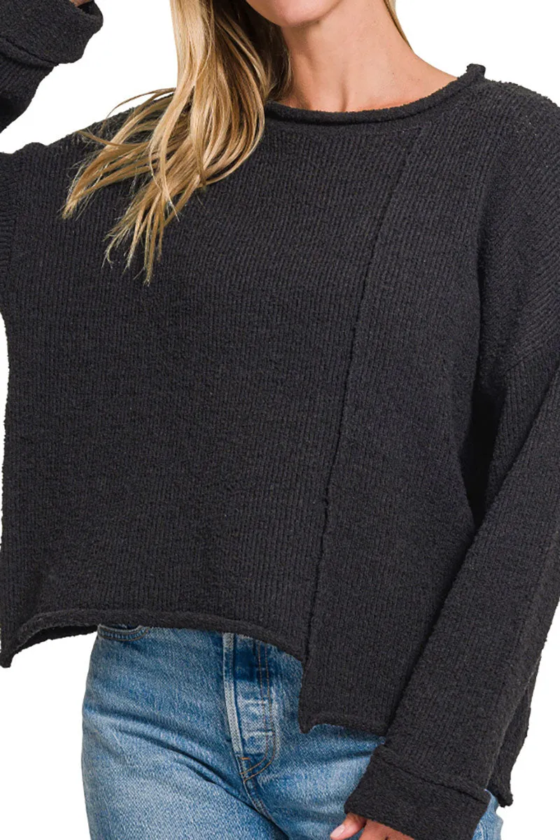 Falling For You Black Asymmetric Hem Sweater