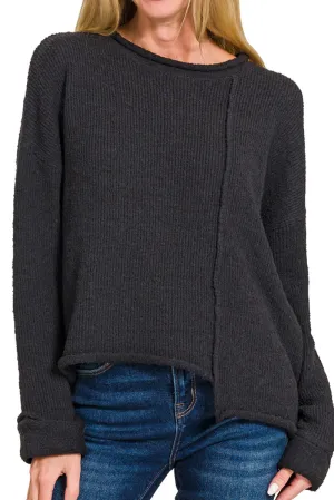 Falling For You Black Asymmetric Hem Sweater