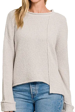 Falling For You Bone Asymmetric Hem Sweater