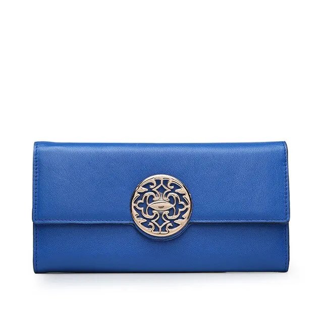 Fashion Genuine Leather wallet women luxury brand long simple Calfskin wallets personalized multi-function sequins clutch purse