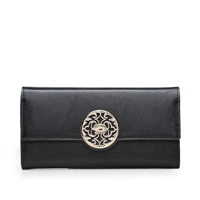 Fashion Genuine Leather wallet women luxury brand long simple Calfskin wallets personalized multi-function sequins clutch purse