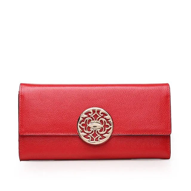 Fashion Genuine Leather wallet women luxury brand long simple Calfskin wallets personalized multi-function sequins clutch purse