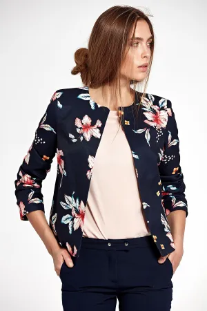 Floral Patterned Round-Neck Jacket