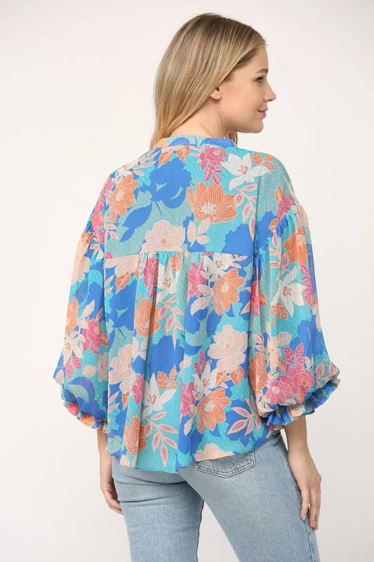 Floral Print 3/4 Ballon Sleeve Blouse