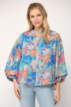 Floral Print 3/4 Ballon Sleeve Blouse