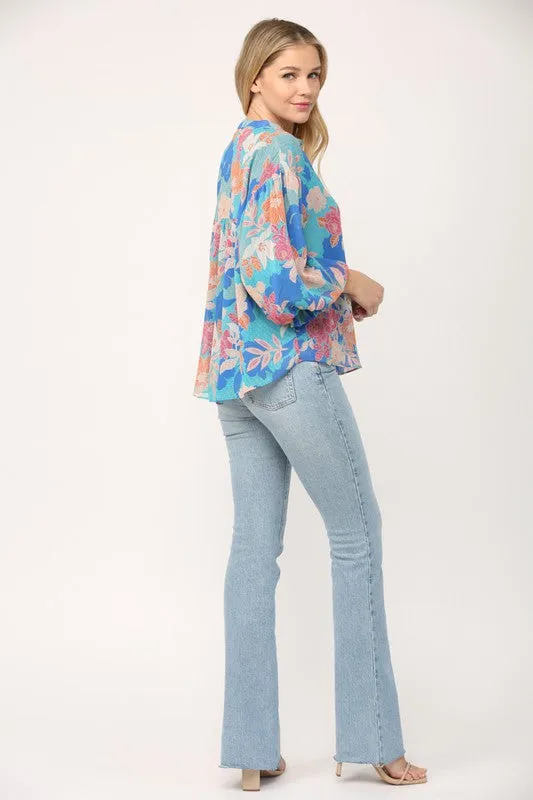 Floral Print 3/4 Ballon Sleeve Blouse