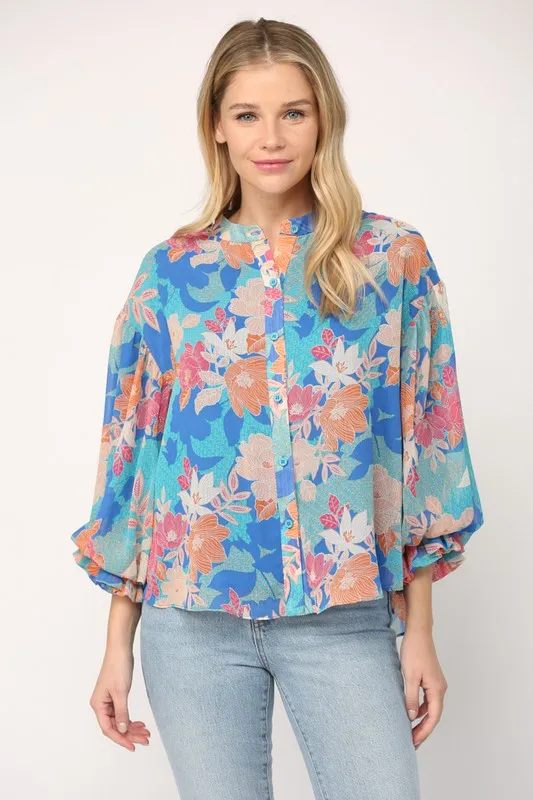 Floral Print 3/4 Ballon Sleeve Blouse