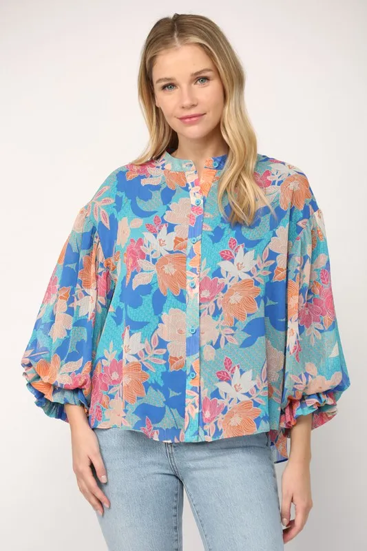 Floral Print 3/4 Ballon Sleeve Blouse