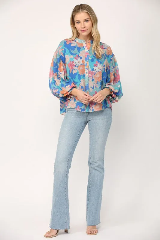 Floral Print 3/4 Ballon Sleeve Blouse