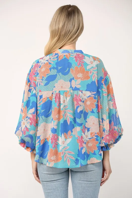 Floral Print 3/4 Ballon Sleeve Blouse